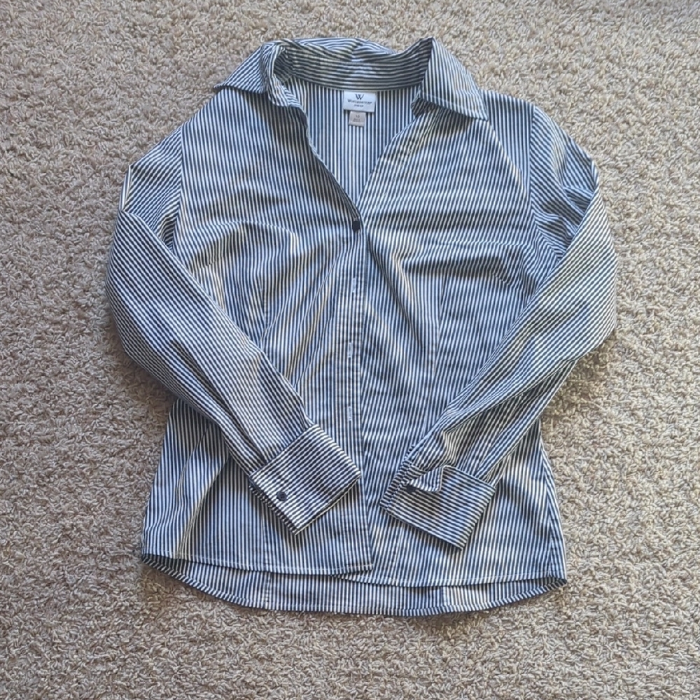 Worthington Navy and White Striped Button-Down Shirt
